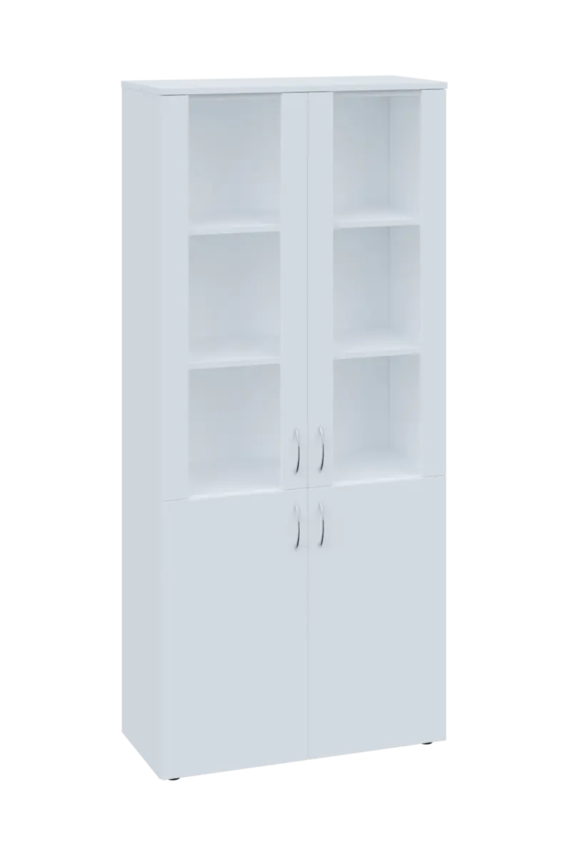 CLE 5 - 8VS skříň léková, 4-dveřová, sklo čiré v liště, výsuvná deska, 2x zámek, 1800x800x400, bílá